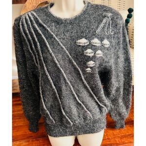 Italy Vintage 1980 Mohair & Wool embellishments Metallic Tread Sparkle Sweater S